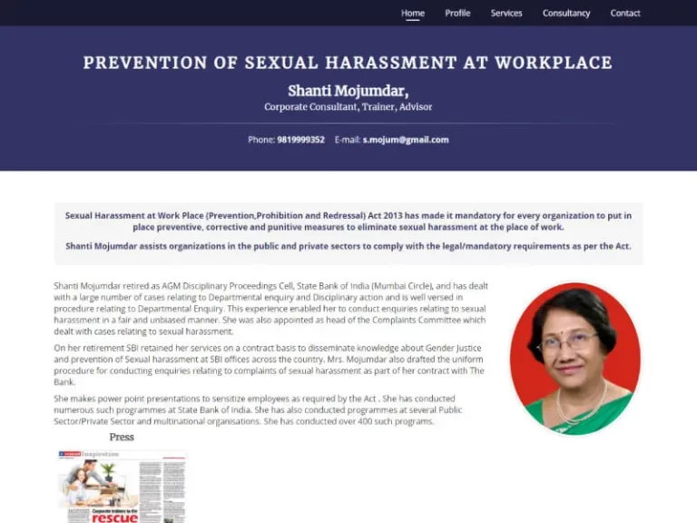 Shanti Mojumdar, Corporate Trainer